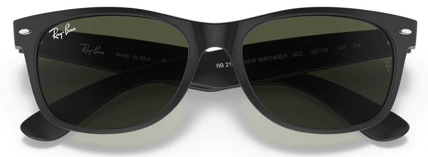 Ray-Ban 2132 New Wayfarer Black Rubber G15 Green RB2132 622 (55)