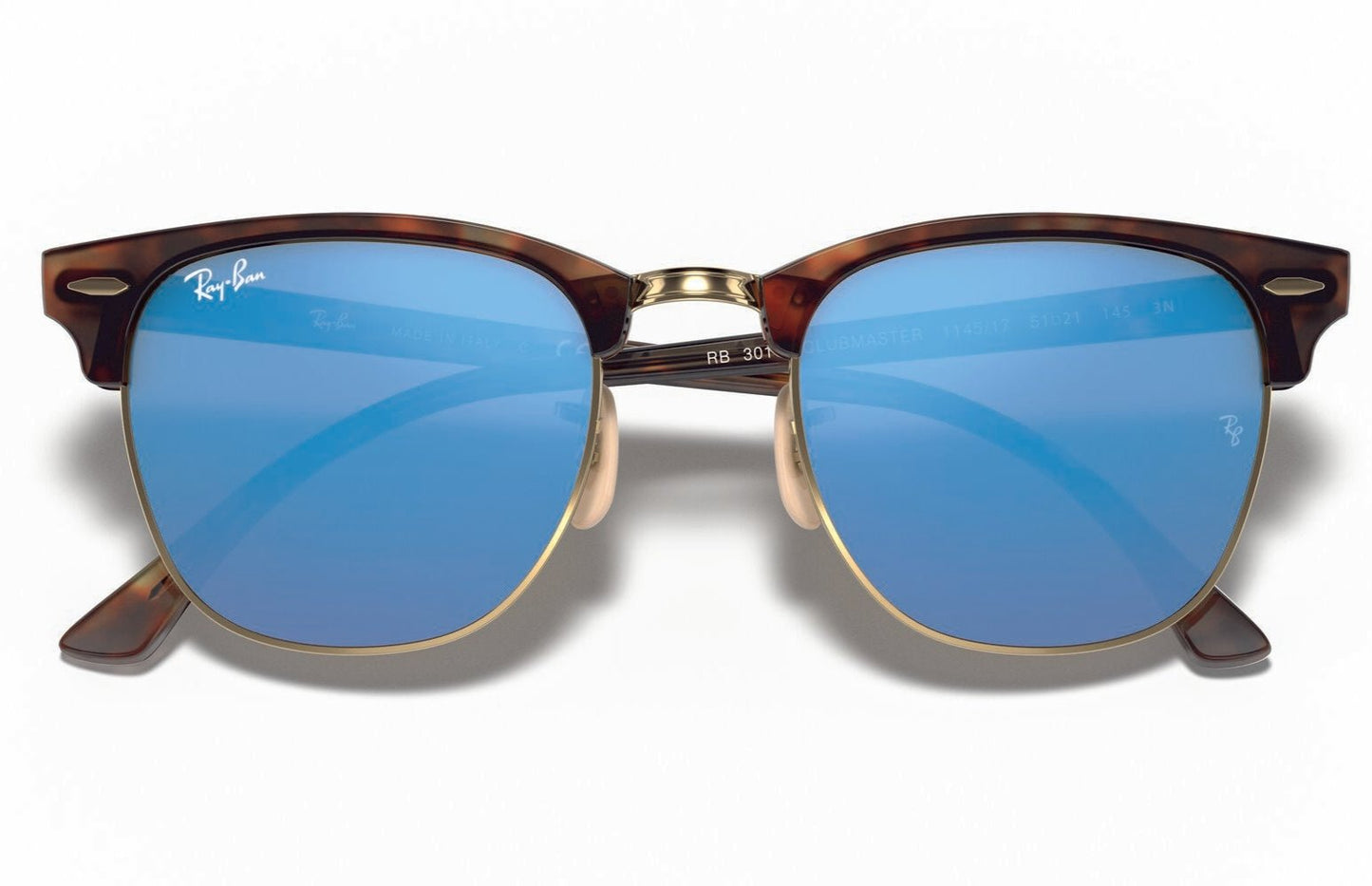 Ray Ban 3016 Clubmaster Sand Havana Gold Grey Mirror Blue RB3016 114/517 (51)