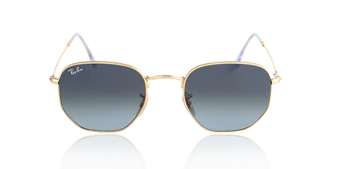 Collection Link to Ray-Ban Women's Hexagonal Sunglasses with Gold Frame and Blue Lenses