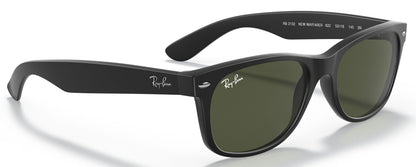 Ray-Ban 2132 New Wayfarer Black Rubber G15 Green RB2132 622 (55)