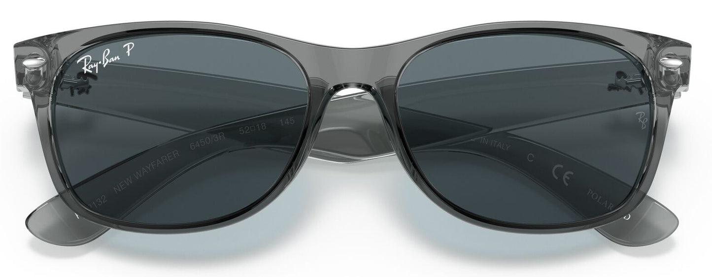 Ray-Ban 2132 New Wayfarer Polarised Transparent Grey Dark Blue RB2132 64503R (52)