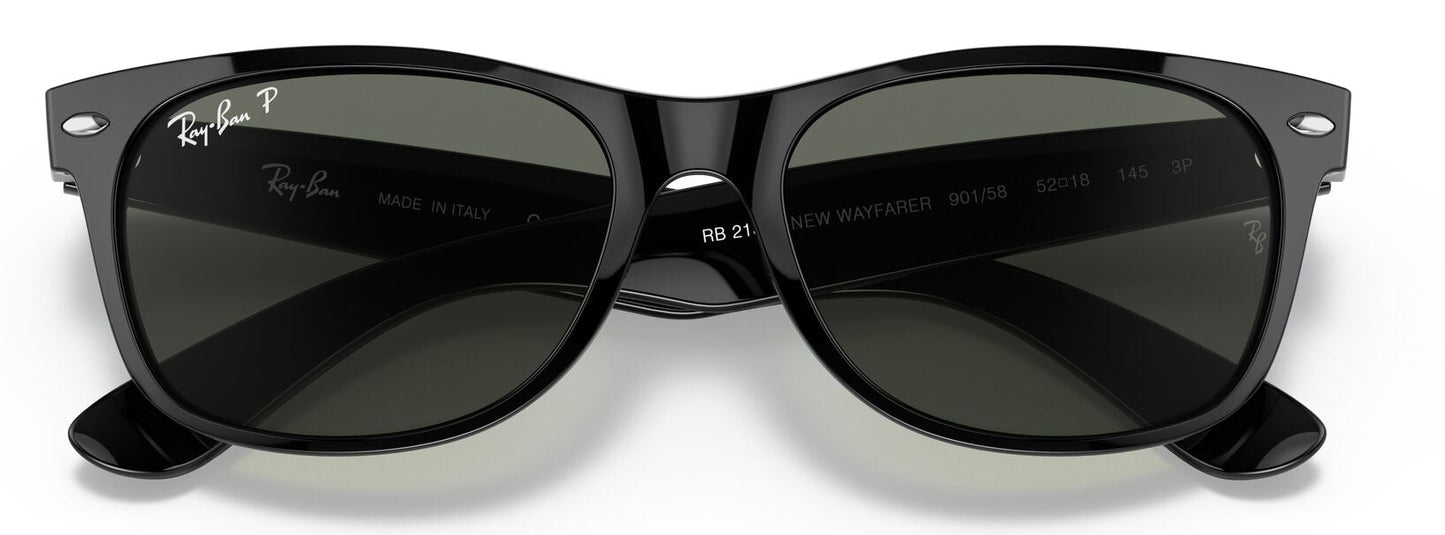 Ray-Ban 2132 New Wayfarer Polarised Gloss Black G15 Green RB2132 901/58 (55)