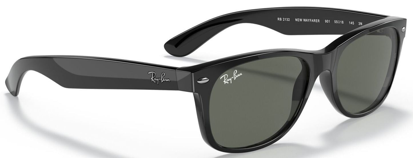 Ray-Ban 2132 New Wayfarer Black G-15 Green RB2132 901 (52)