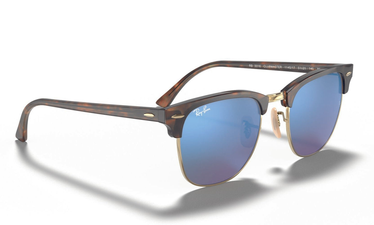 Ray Ban 3016 Clubmaster Sand Havana Gold Grey Mirror Blue RB3016 114/517 (51)