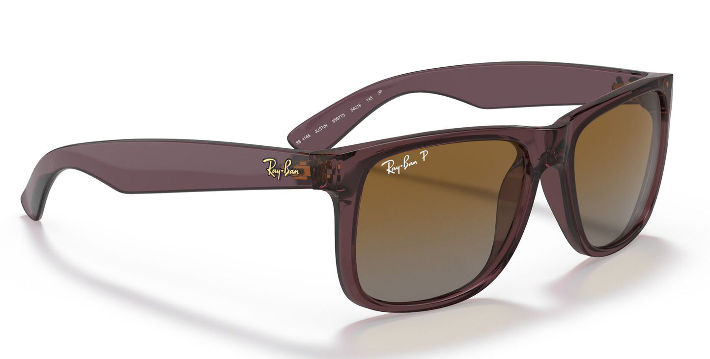 Ray-Ban 4165 Justin Polarised Transparent Dark Brown Brown Gradient RB4165 6597T5 (55)