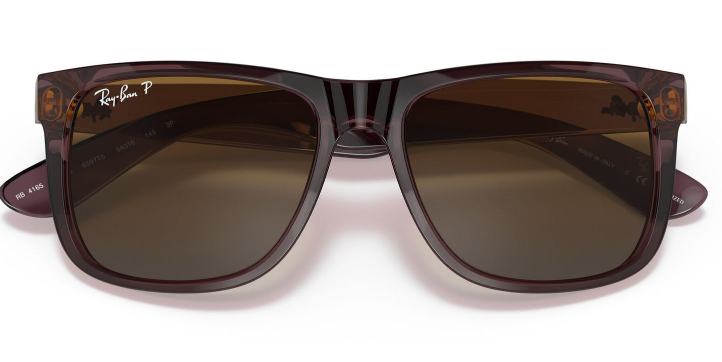 Ray-Ban 4165 Justin Polarised Transparent Dark Brown Brown Gradient RB4165 6597T5 (55)