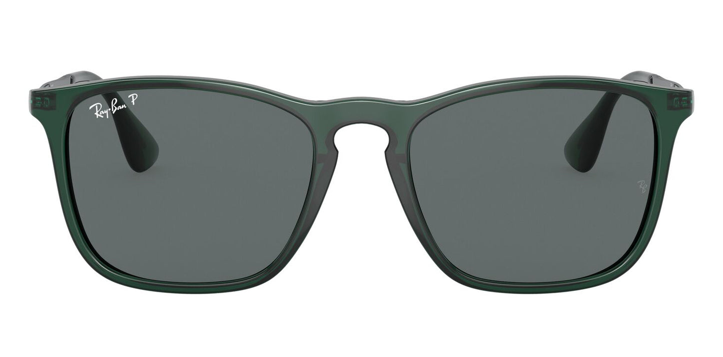 Ray-Ban 4187 Chris Polarised Transparent Green Dark Grey RB4187 666381 (54)