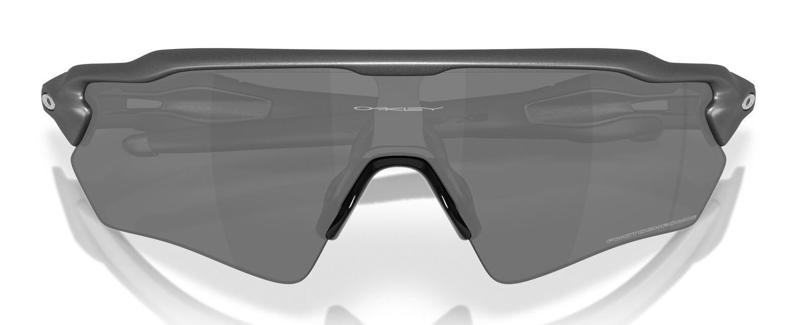 Sunglasses with a black frame and clear lenses on a white background