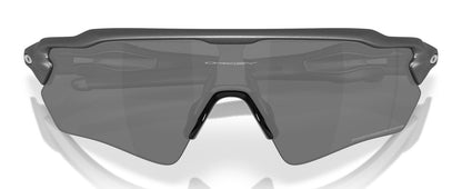 Sunglasses with a black frame and clear lenses on a white background