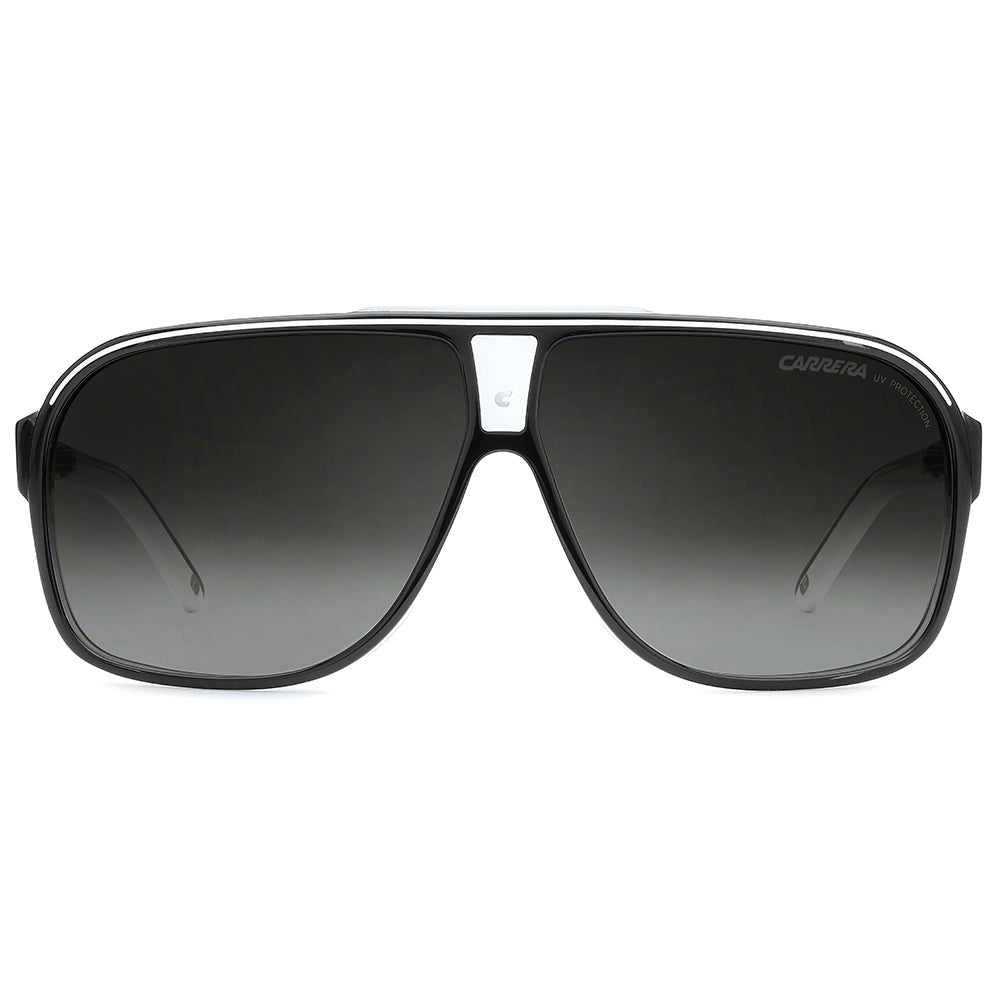 Carrera aviator sunglasses with a black frame and dark gray gradient lenses, shown against a plain white background.
