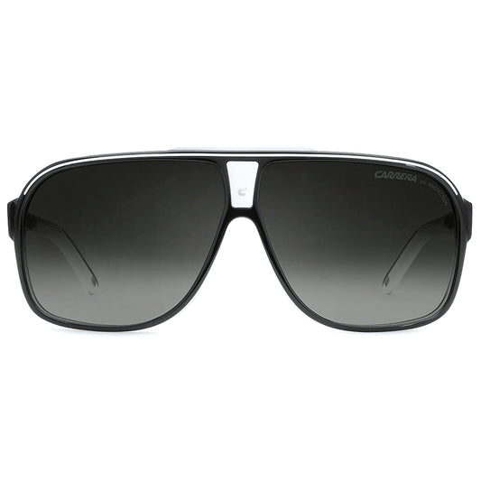 Carrera aviator sunglasses with a black frame and dark gray gradient lenses, shown against a plain white background.